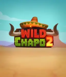 Experience the lively Mexican desert with the Wild Chapo 2 game by Relax Gaming, highlighting a whimsical bull wearing a sombrero set against a serene desert backdrop. This graphic portrays the excitement and culture of the game, perfect for those who love culturally inspired slots, offering a captivating gaming experience.