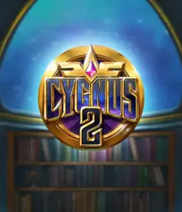 Explore the magical graphics of Cygnus 2 Slot by ELK Studios, featuring a luxurious logo with a vibrant purple and gold design. Positioned against a mystical background of a library, this image captures the spirit of mystical exploration. 